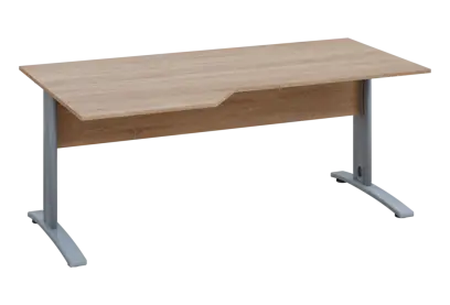 EZK 28 - 186 stůl kancelářský, rohový, levý, kovová podnož stříbrná, deska 25 mm, široký 1800 mm, dub bardolino